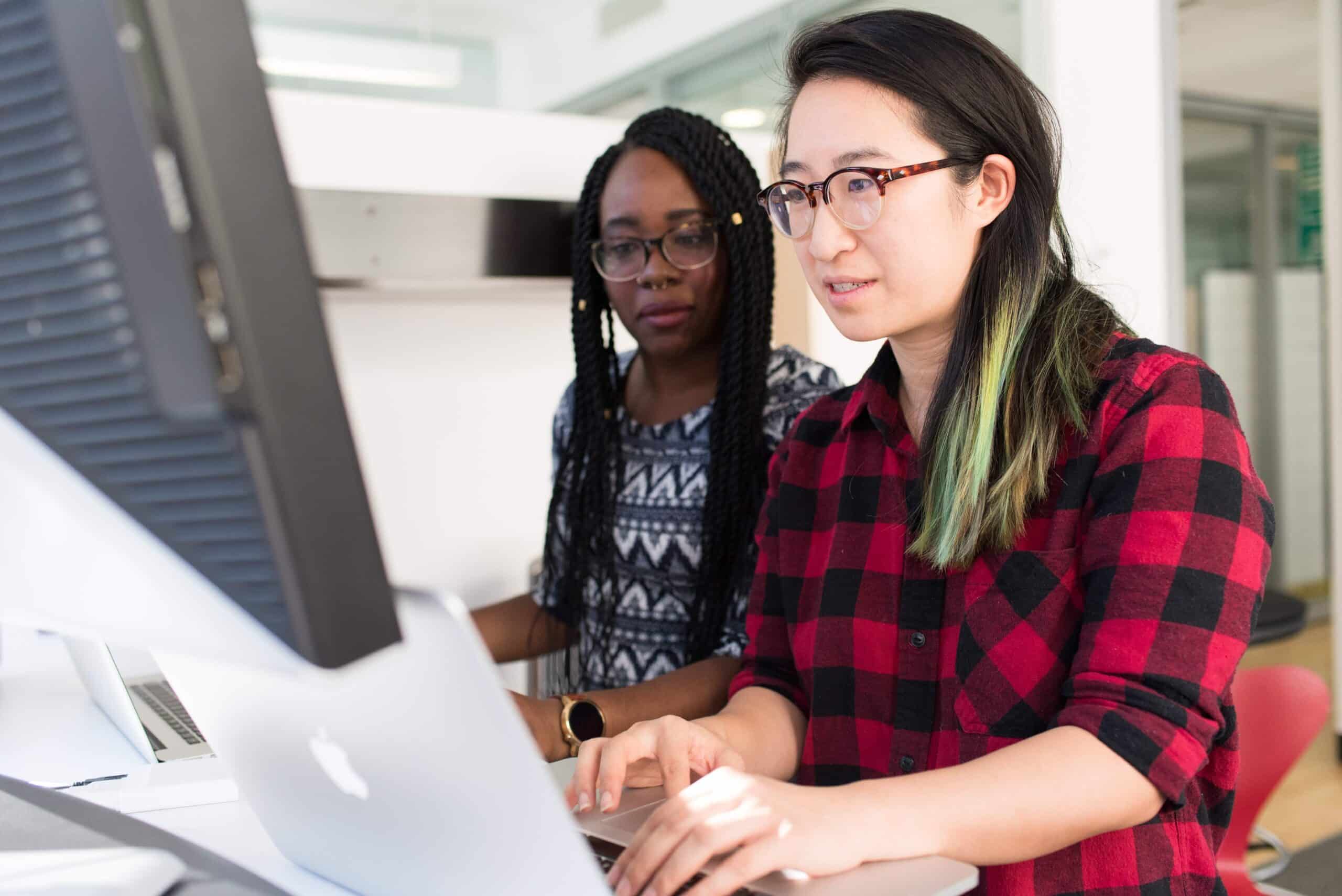 Women at a computer